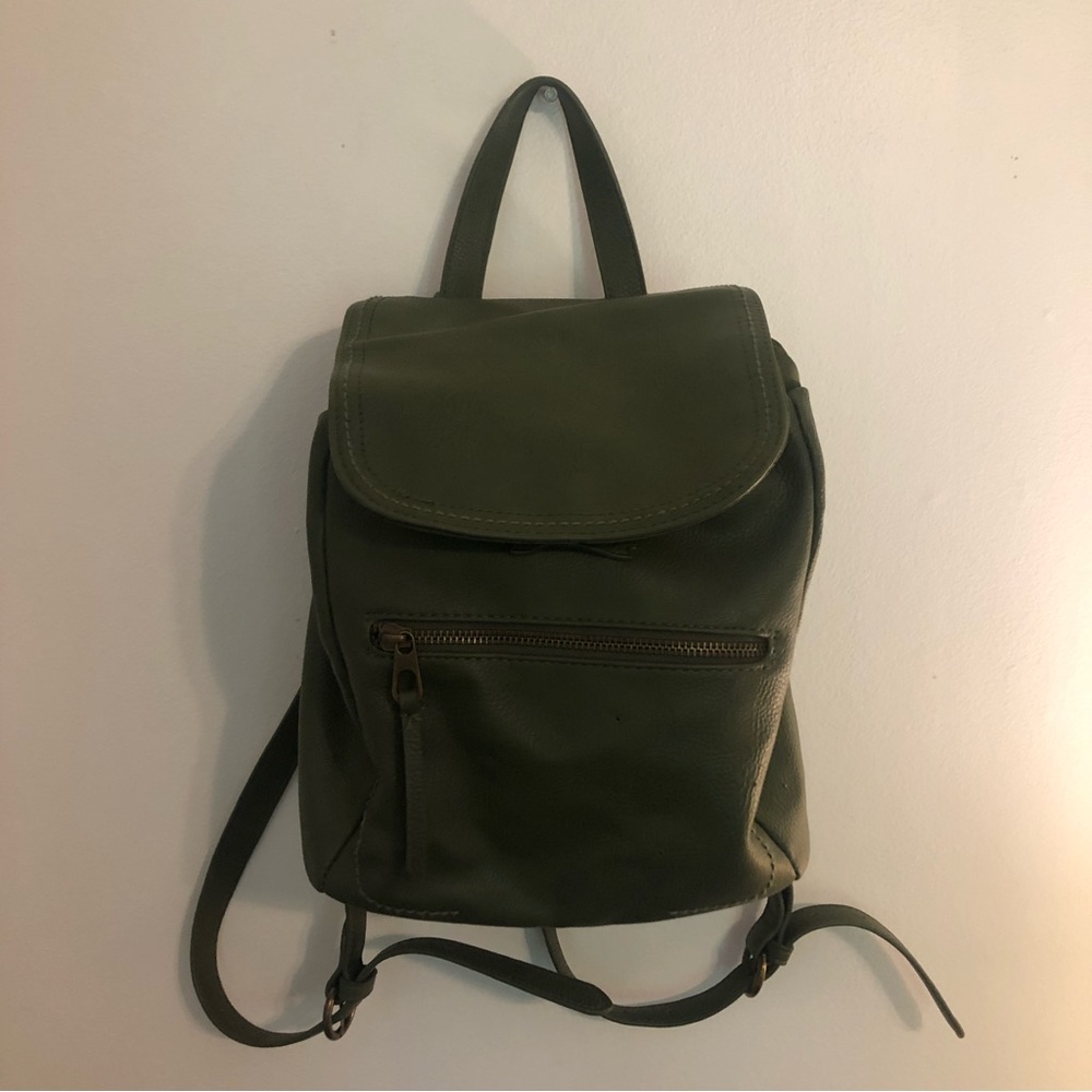 Mini Flap Backpack - Green Faux Leather Trendy Fall Bag Olive Universal Thread